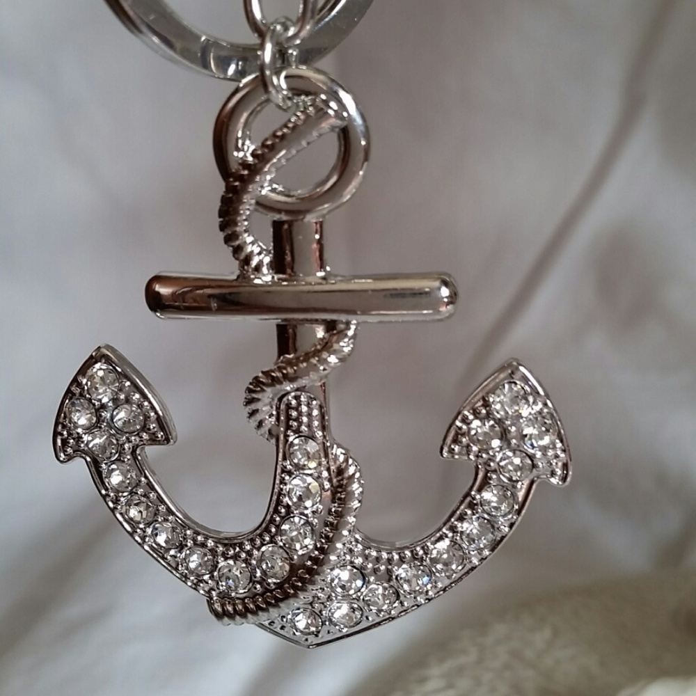 Rhinestone Anchor Keychain Bag Charm w/pouch